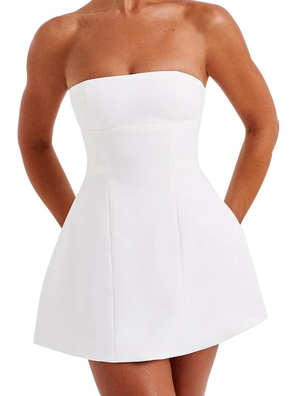 Strapless White Mini Dress with Structured A-Line Silhouette